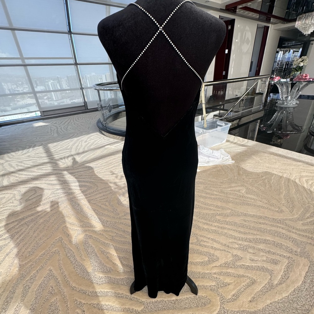 Vintage Chic Backless Black Dress with Rhinestone Detailing by hand - Picture 2 of 3